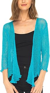 SHU-SHI - Sheer Cardigan for Women - Ruffle Knot Front - Lightweight Knit