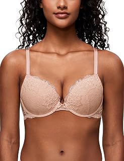 Deyllo Women's Push Up Lace Bra Sexy Deep V Lift Up Bra Underwire Padded Comfort Everyday Bra