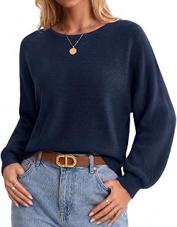 Arach&Cloz Women's Batwing Sleeve Crew Neck Cotton Casual Jumpers Tops