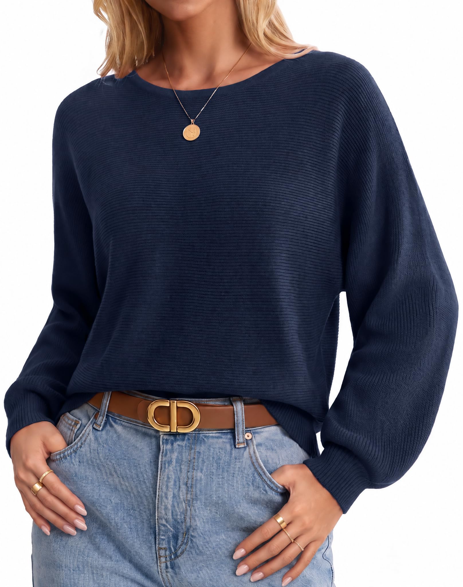 Arach&Cloz Women's Batwing Sleeve Crew Neck Cotton Casual Jumpers Tops