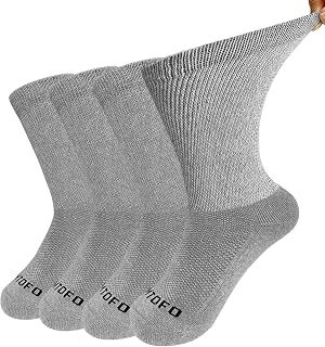 LOFIR Men's Cotton Diabetic Socks: Seamless Socks with Extra Wide Waistband without Elastic Pressure Socks with Comfortable Padded Sole 4 Pairs Size 6-18