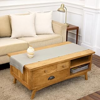 Solino Home Hemstitch Linen Table Runners 14x60 Natural Light Table Runner 100% Pure Linen Fabric Table Runner for Spring,Summer,Classic Hem,Handmade from European Flax