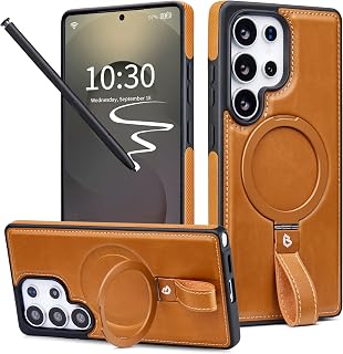 Butaiga for Samsung Galaxy S24 Ultra Case Leather with Stand, Brown