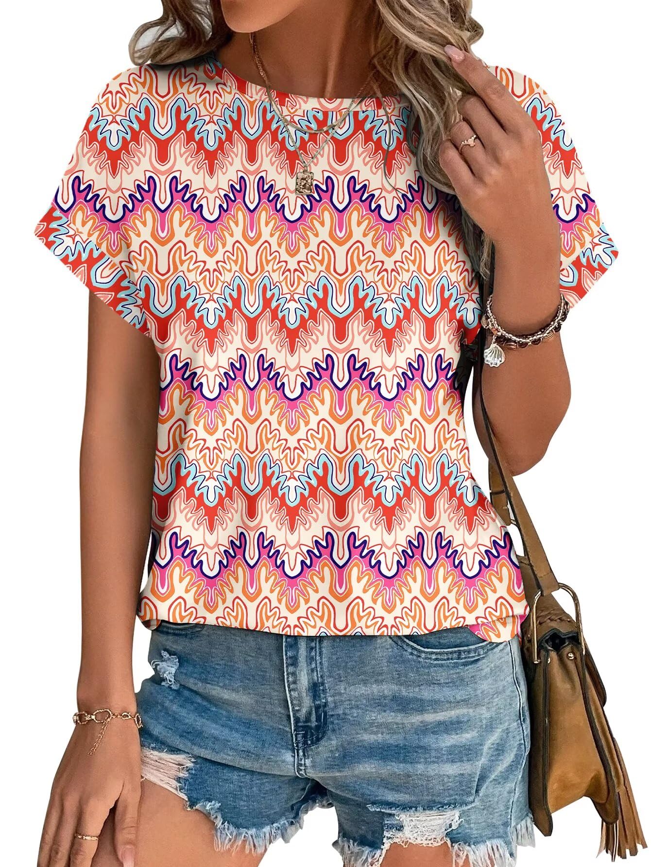 Bliwov レディース トップス アイレット 刺繍 夏 半袖 Tシャツ ブラウス