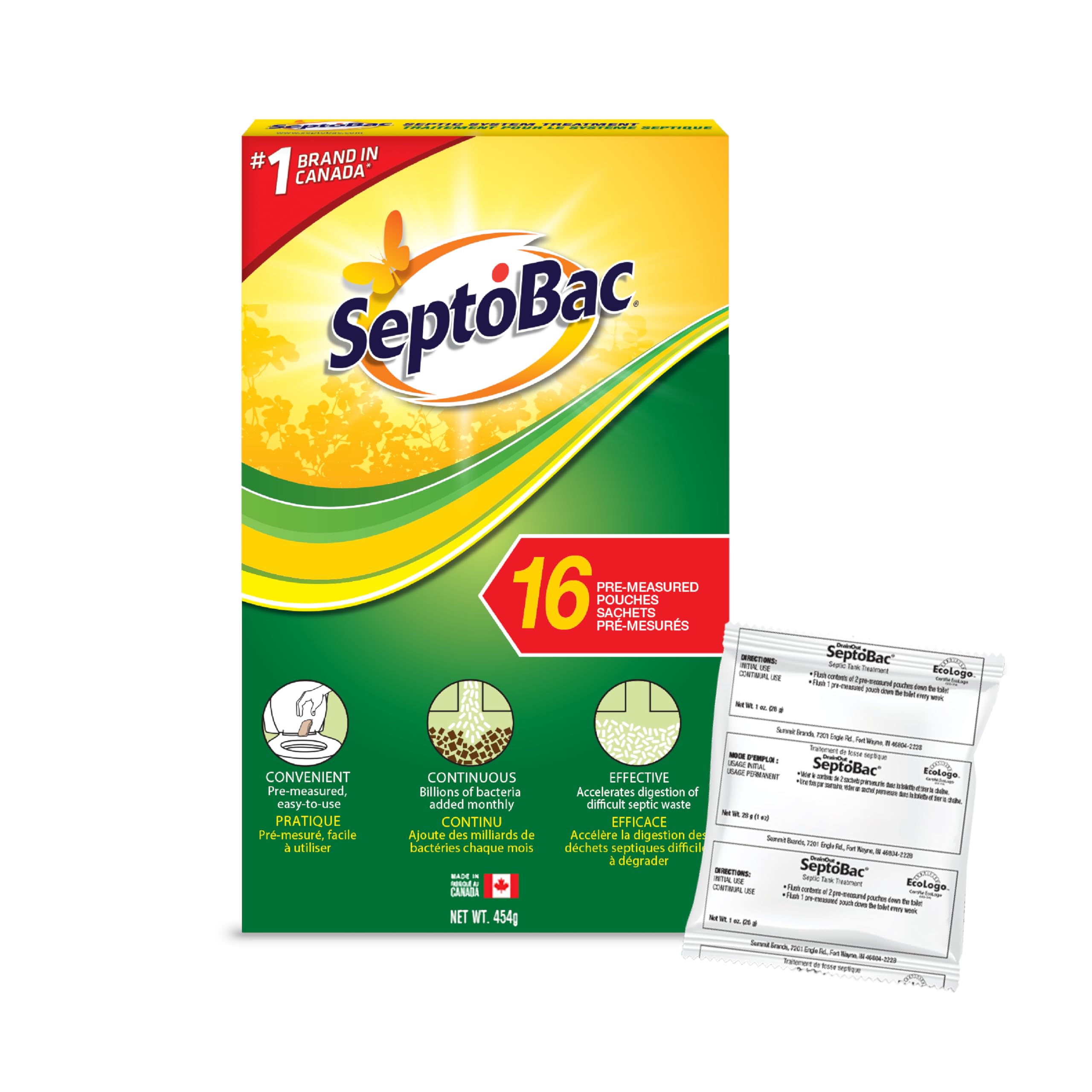 SeptoBac Septic Tank System Treatment, Pre-Measured Pouches, 16-Pack | Continuou