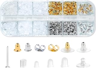 Nkwuire 12 Styles 600 Pcs Earring Backs for Studs, Clear Plastic Earrings Metal Rubber Silicone Earring Backs Bullet Clutch Stoppers Replacement Kits for Fish Hook Earring Studs Hoops