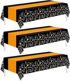 Childom 3 Pack Halloween Tablecloths,Disposable Plastic Tablecloths 54" x 108" Halloween Decorations,Plastic Table Cover for Birthday,Party Supplies,Holiday Table Cloth for Home,Dinner,Indoor,Outside