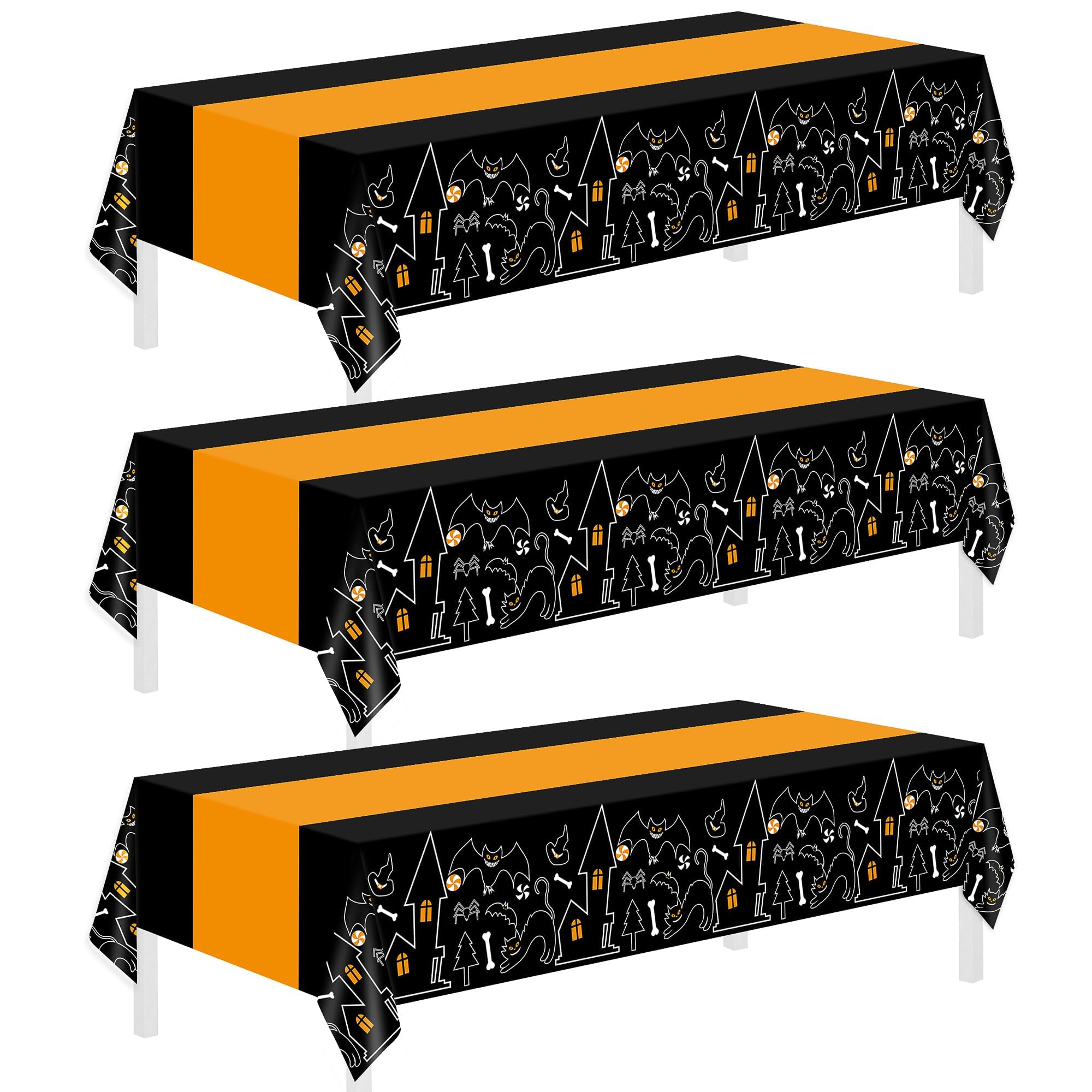 Childom 3 Pack Halloween Tablecloths,Disposable Plastic Tablecloths 54" x 108" H