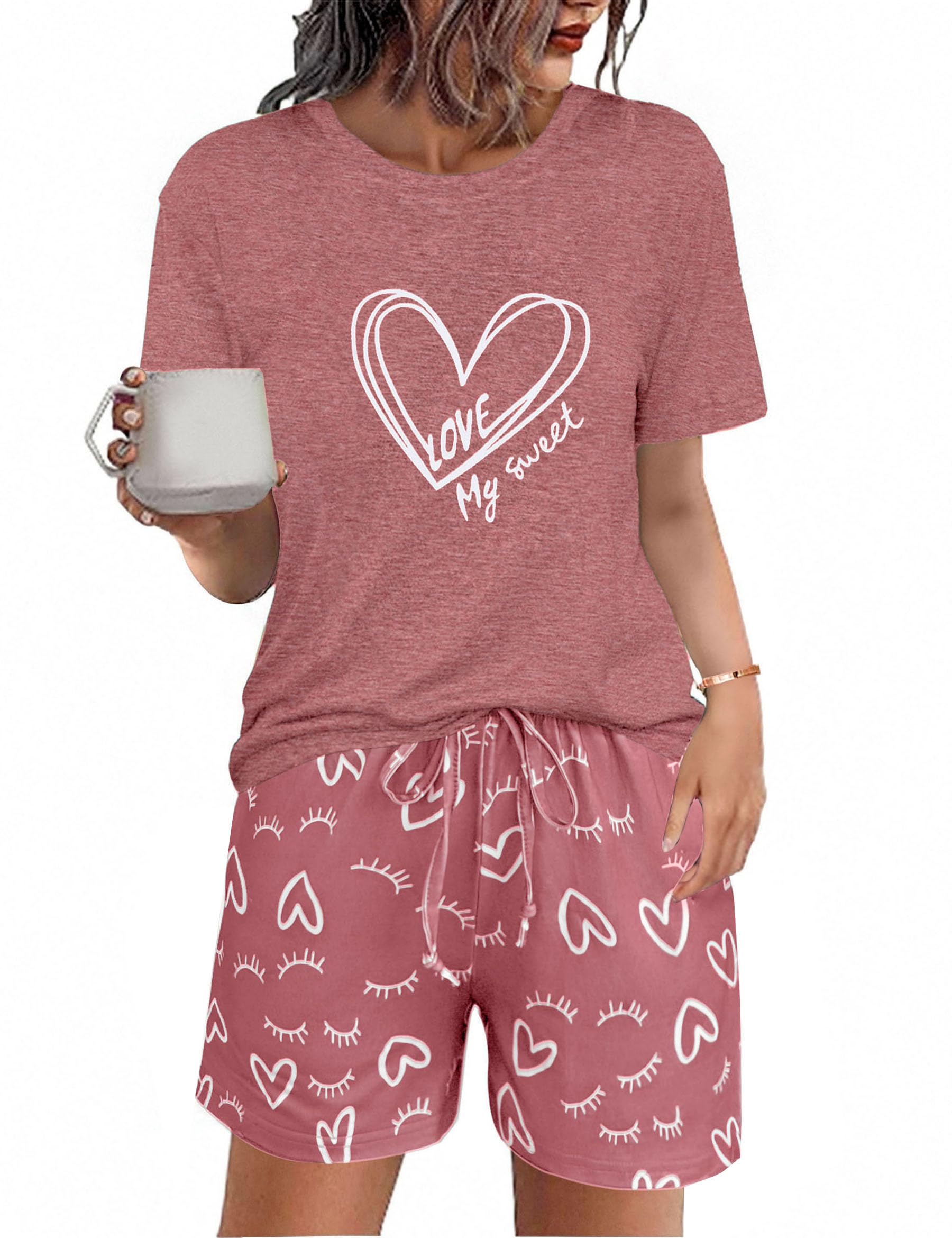 Uniexcosm Women's Cotton Pyjamas - Short Set Cats with Short Sleeves and Round N