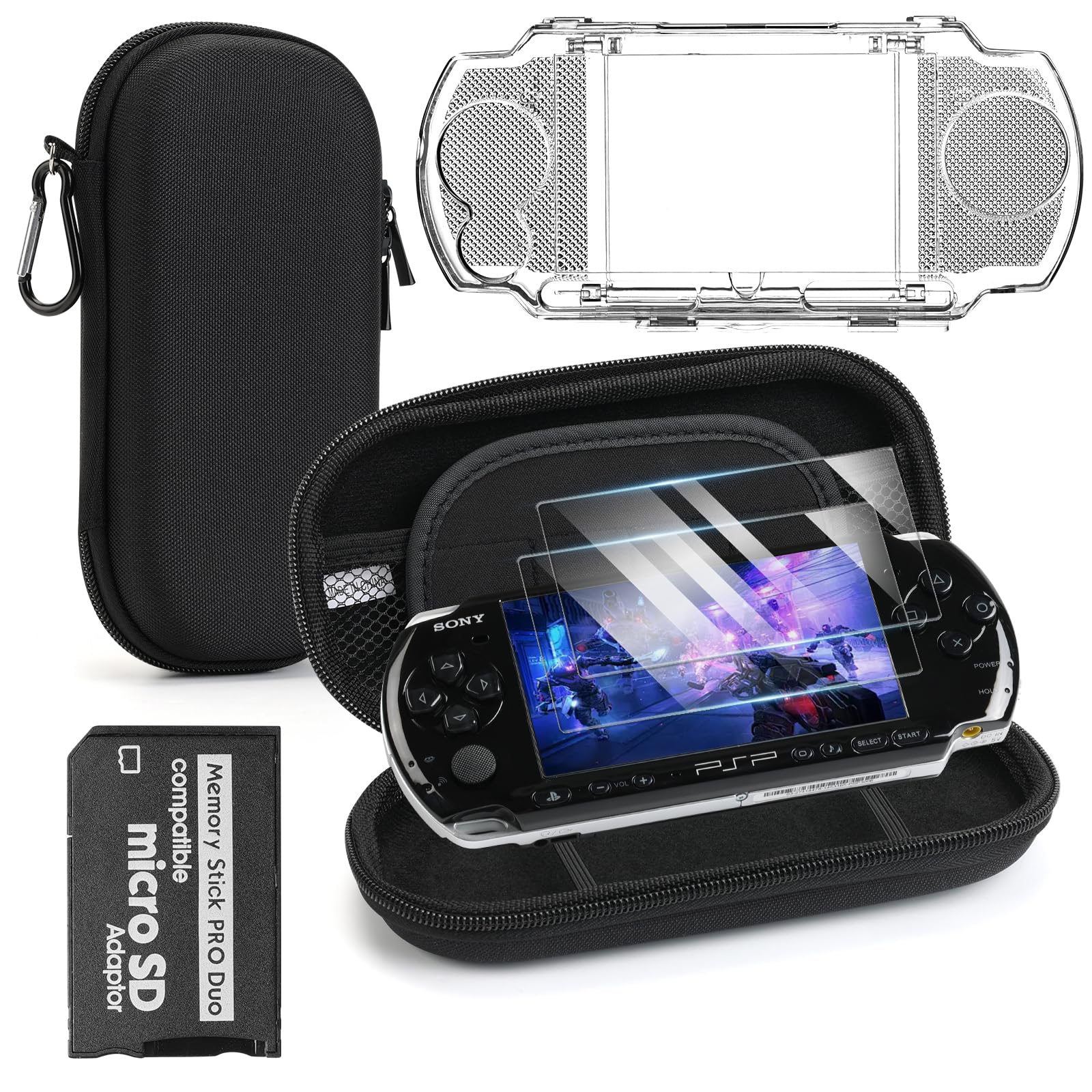 Jedaful 5-in-1 Accessories Bundle for Sony PSP 2000 3000, Hard EVA Travel Carryi