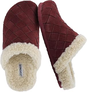 CUSHIONAIRE Cliché Genuine Suede Woven Mule Slippers for Women Indoor and Outdoor - Slip On Faux Fur Lining Women Footwear for Comfort
