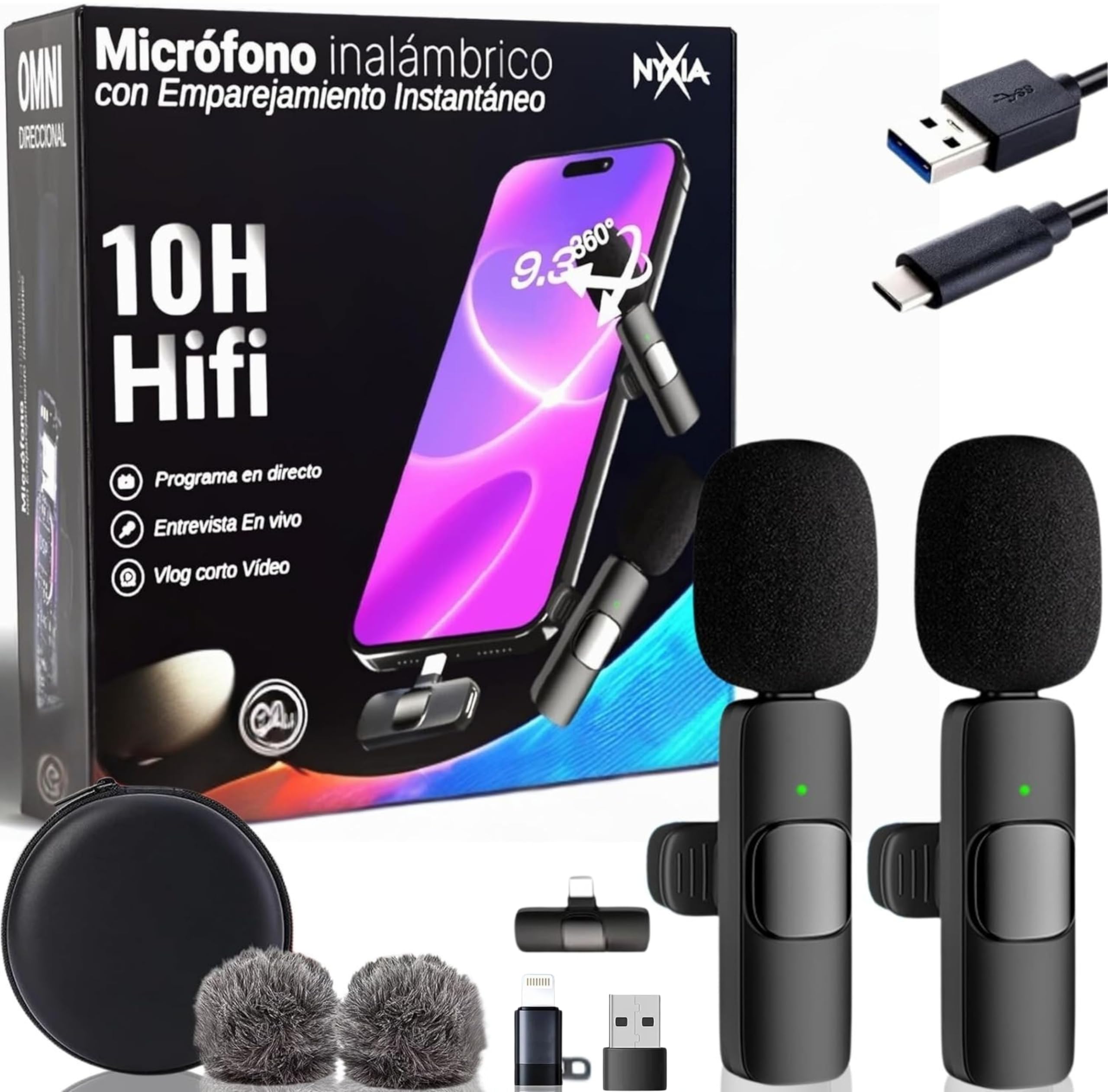 Nyxia® 2 Pack Wireless Microphone | Wireless Lapel Microphone | Plug&Play, for i