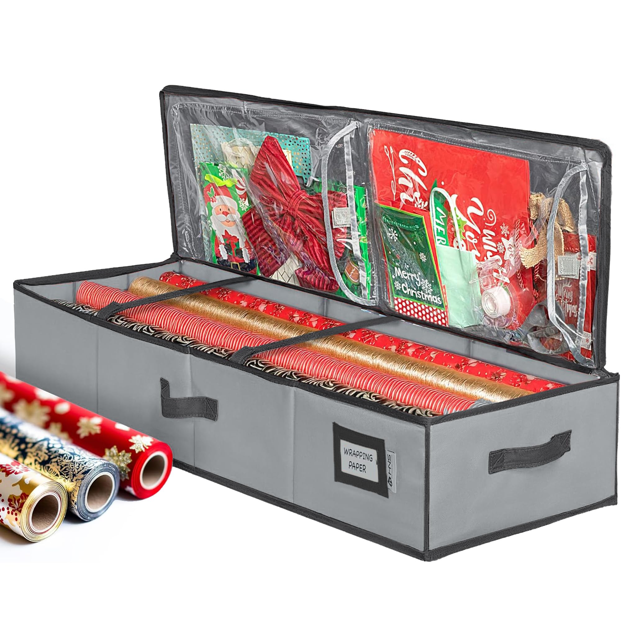 HOLDN’ STORAGE Premium Wrapping Paper Storage Container, Grey | Durable 600D Tea