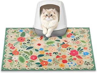 Cat Litter Mat, 60 x 40cm Litter Box mat, Upgrade Non-Slip Kitty Litter mat, Traps 100% Litter, Soft on Kitty Paws, Easy Clean for Scatter Control, Bohe cat Food mat, Urine Waterproof