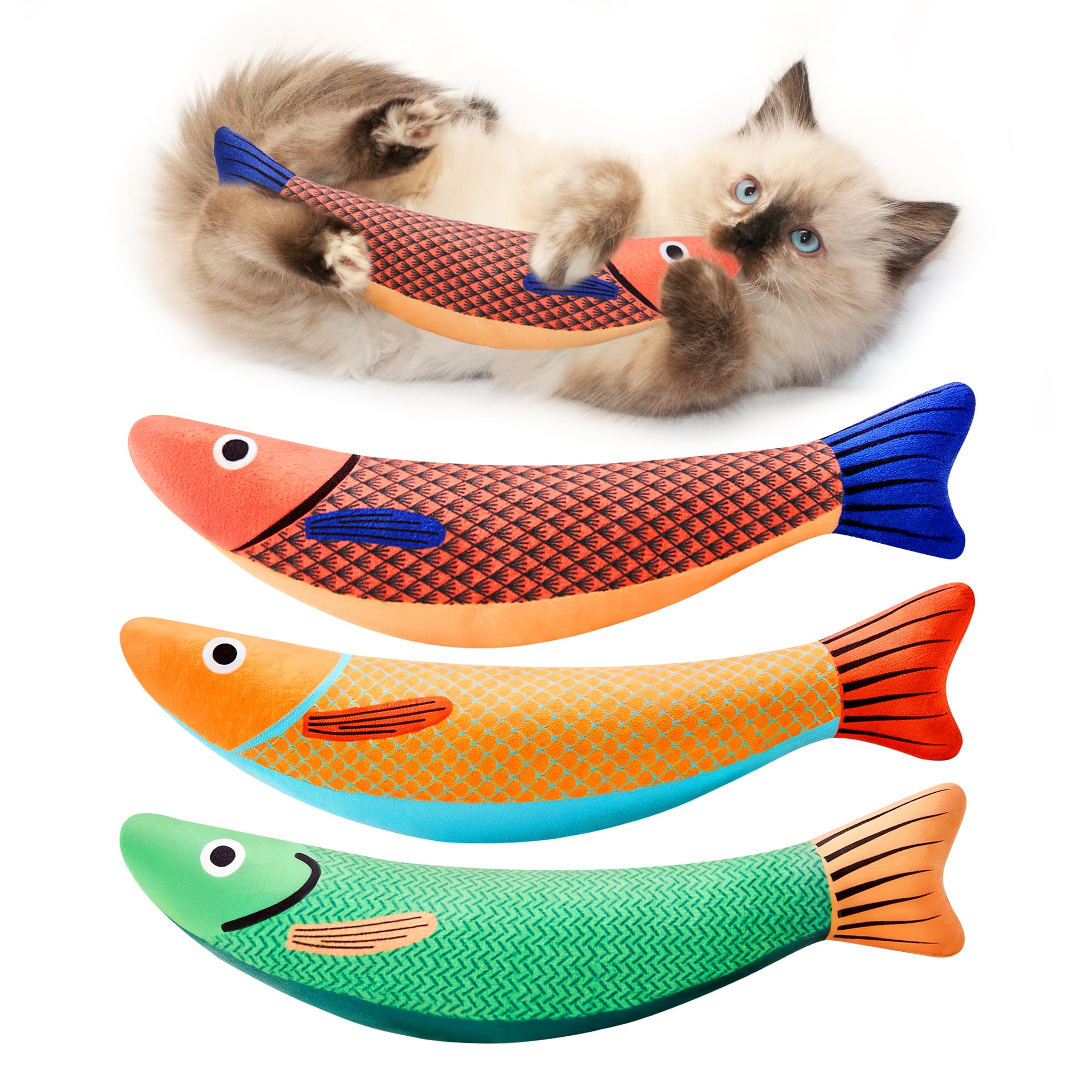 Potaroma Cat Toys Saury Fish, 3 Pack, Catnip Crinkle Sound, Soft and Durable, In