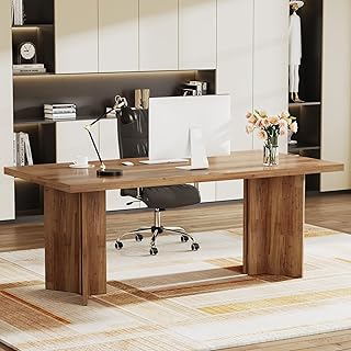 Tribesigns 63-inch Executive Desk, Vintage Home Office Computer Desk with Large Tabletop, Farmhouse Wood Writing Conference Table Workstation for Office, Study, Walnut Brown