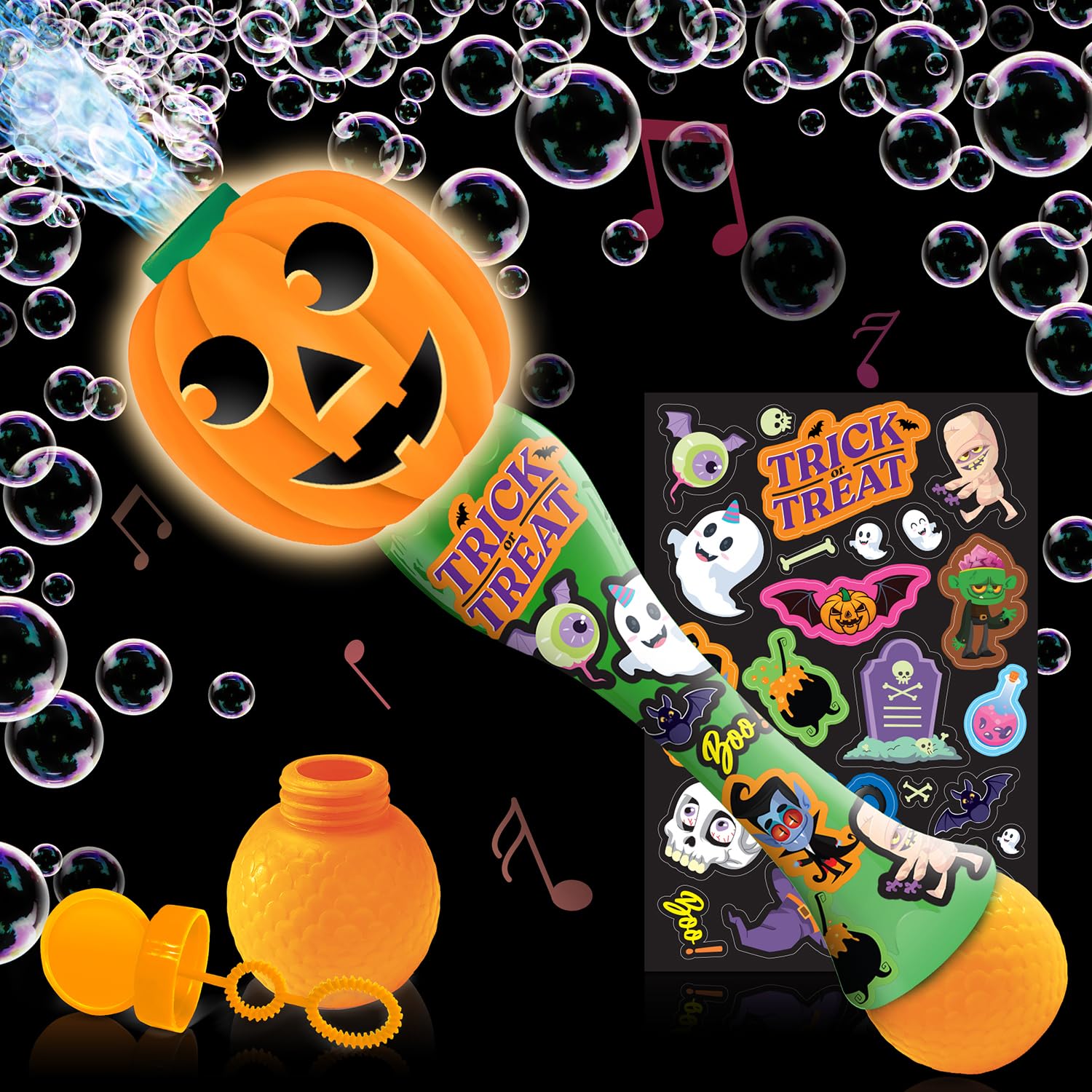 ArtCreativity Halloween Bubble Wand for Kids, 14" Light Up Pumpkin Bubble Wand f