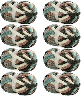 HOMBYS Chunky Tie Dye Mix Chenille Yarn for Hand Knitting, Super Bulky Jumbo Yarn for Crocheting, 3/4" Thick Soft Plush Yarn for Blankets, 8 Skein Pack (26 yds / 7.5 oz Each) Green,White Multi