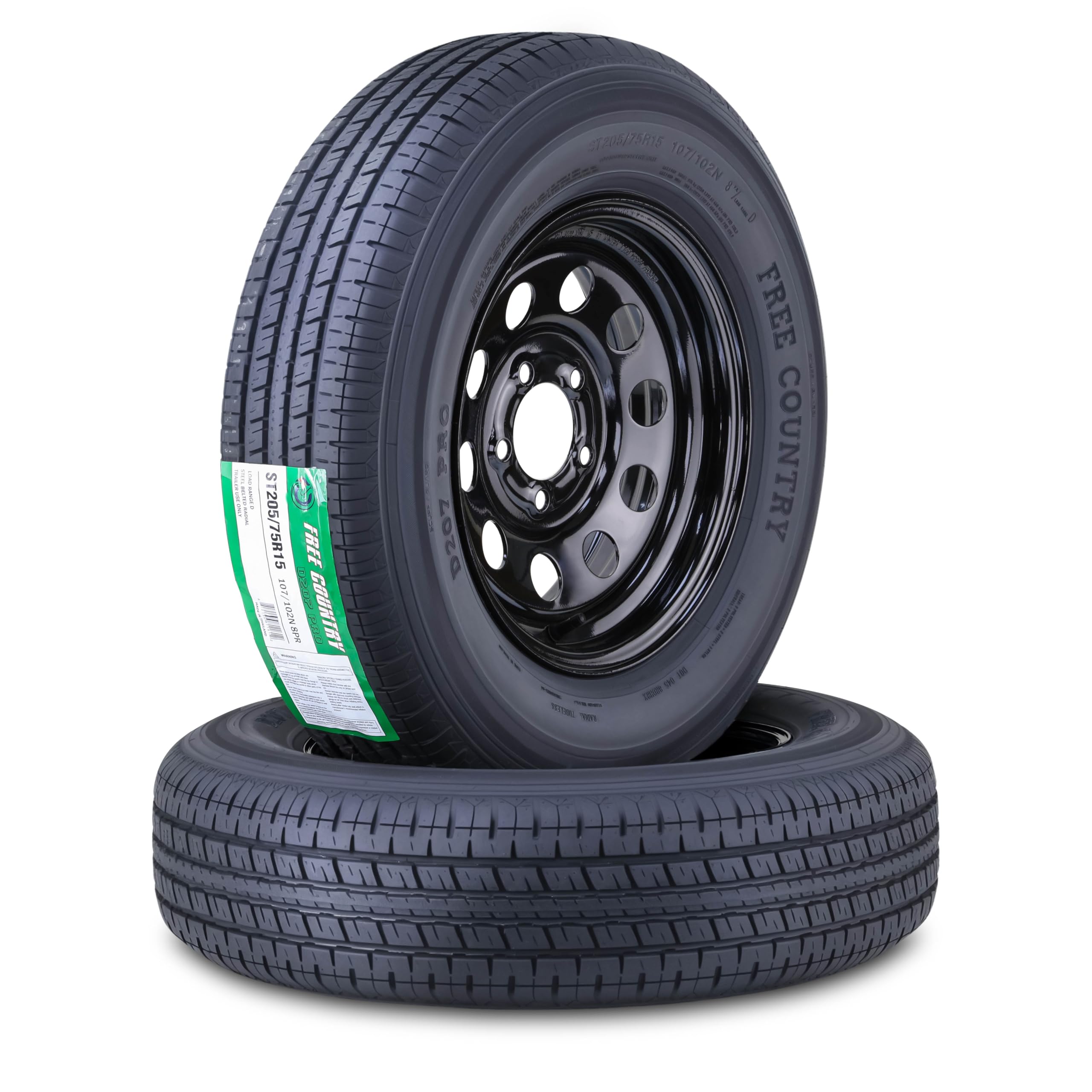 Free Country Trailer Tire Wheel ST205/75R15 8PR D 107N 5X4.5 Black Mod Pk2 | 5 L