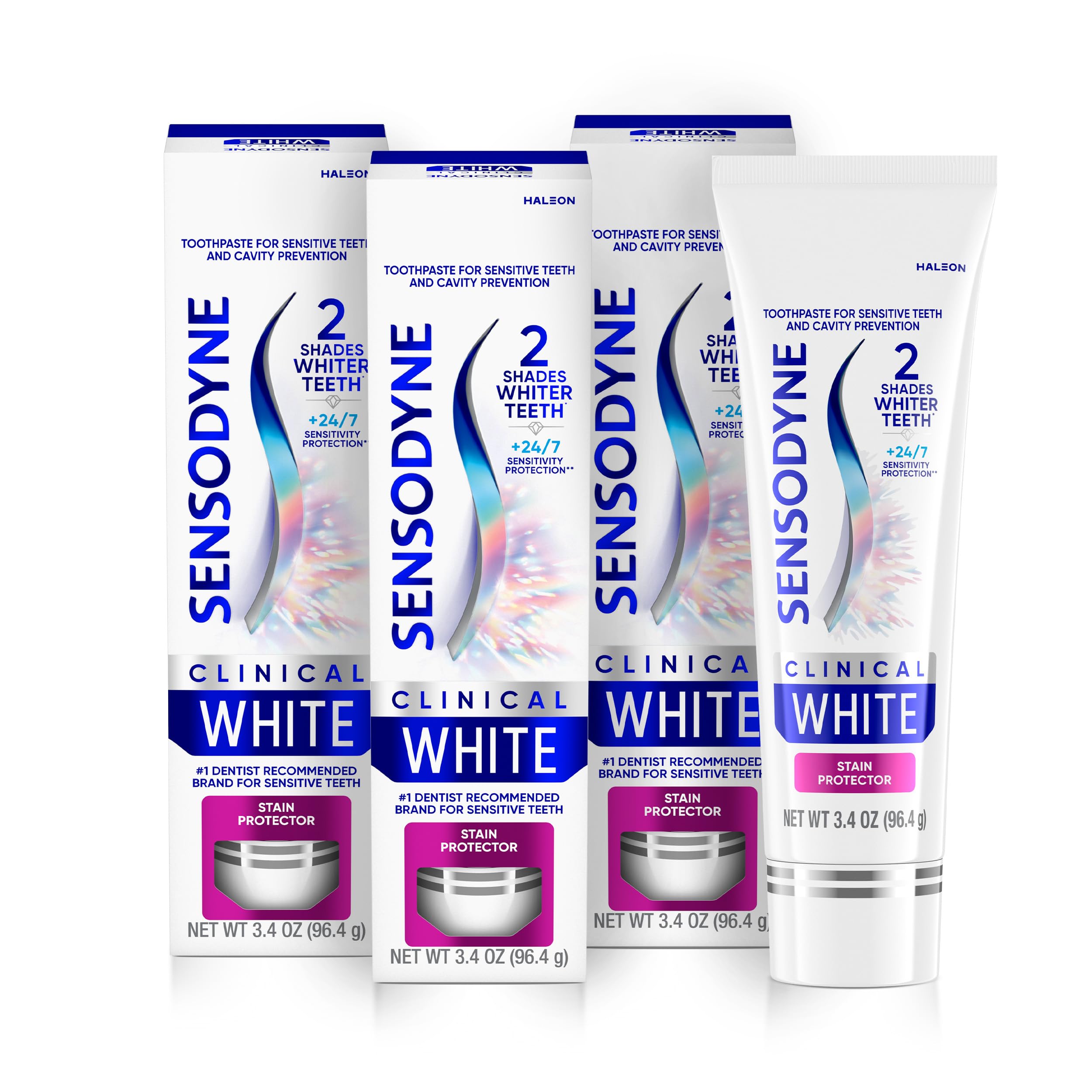 Sensodyne Clinical White Stain Protector Toothpaste, 3.4 oz x 3 | Clinically Pro