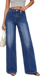 EMMIOL Jeans da donna a gamba larga a vita media alta alla moda con cuciture anteriori larghi pantaloni in denim vintage con tasche