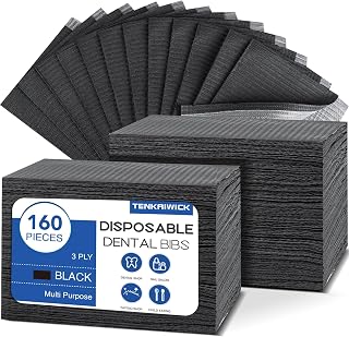160 Pack Dental Bibs 13"x18"，3-Ply Waterproof Tattoo Bibs Sheet for Nail Salon，Dental Clinic，Feeding，Tattoo Shop (Black)