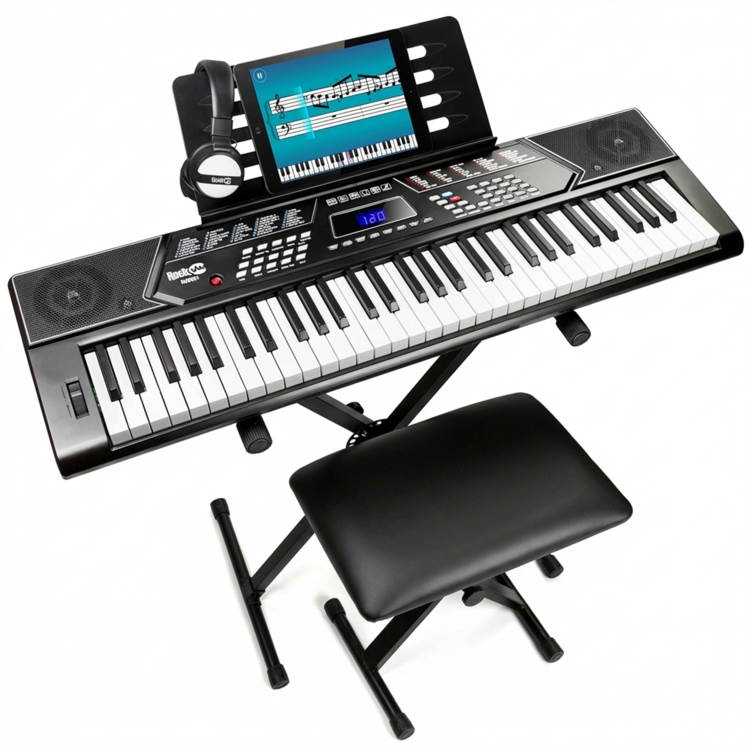 RockJam RJ5061 61 Key Keyboard Piano Kit with Stand, Bench & Headphones | Beginn