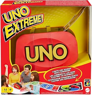 Mattel Games UNO Extreme Card Game with Launcher Ages 7 + , 2-10 players | Featuring Random-Action Launcher with Lights & Sounds & 112 Cards, Kid, Teen & Adult Game Night , GXY75