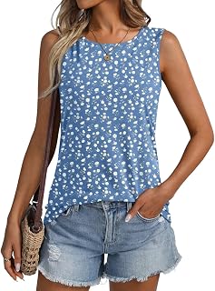ORANDESIGNE Women Floral Pattern Round Neck Sleeveless Casual Summer Loose Tank Tops