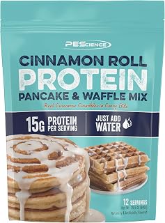 PEScience Protein Pancake Mix & Waffle Mix, Cinnamon Roll, 12 Servings | Just Add Water, Whey and Casein Blend, For Protein Waffles and Pancakes, Amazing Taste and Fluffy Texture