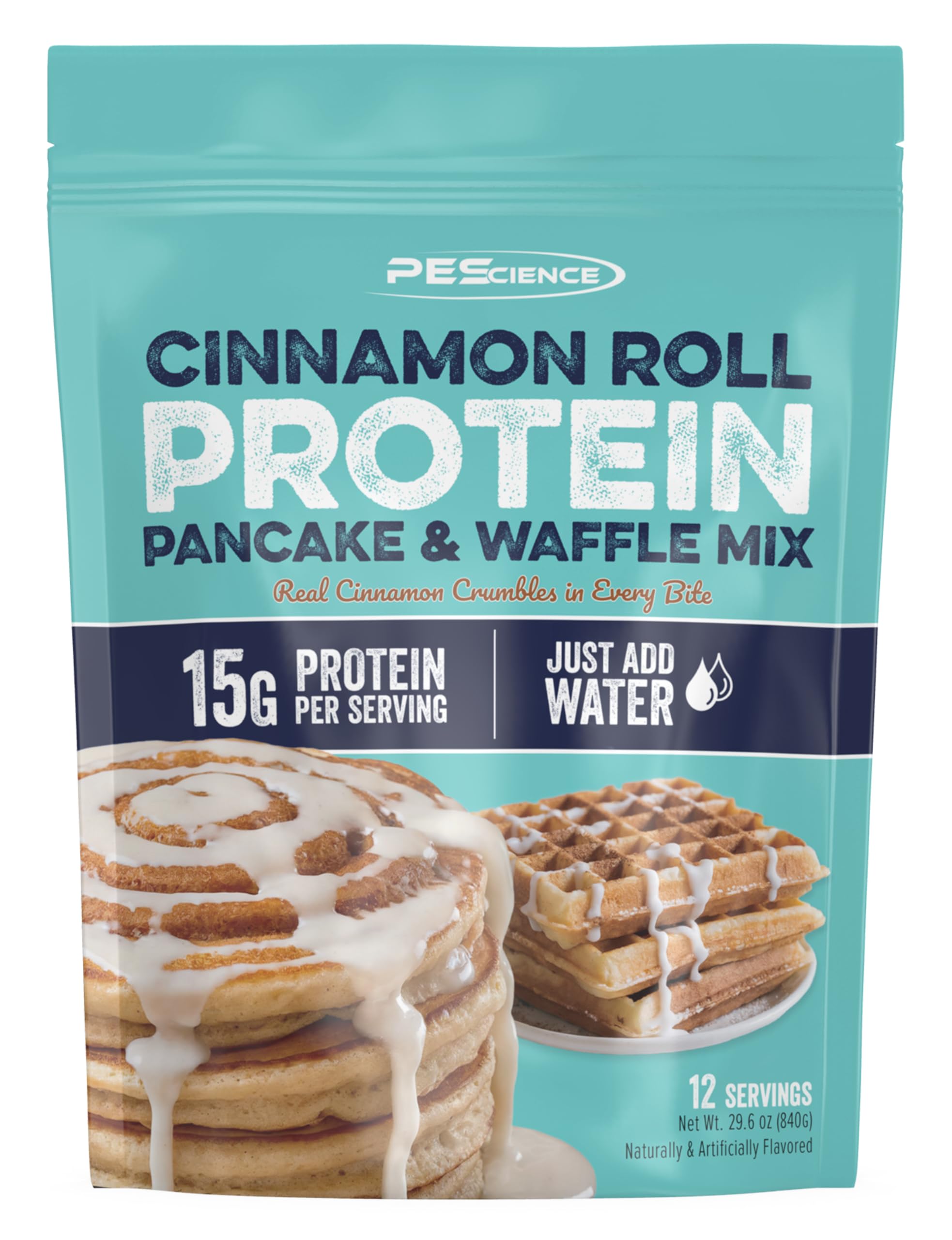 PEScience Protein Pancake Mix & Waffle Mix, Cinnamon Roll, 12 Servings | Just Ad