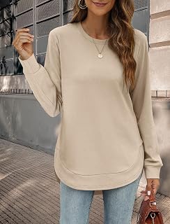 Women's Crew Neck Long Sleeve High Low Rounded Hem Sweatshirt
