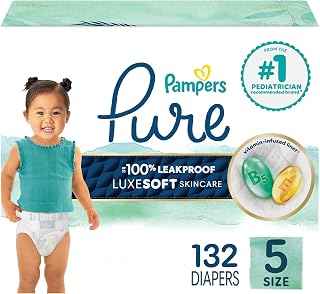 Pampers Pure Baby Diapers, Size 5 (27+ lbs), 132
