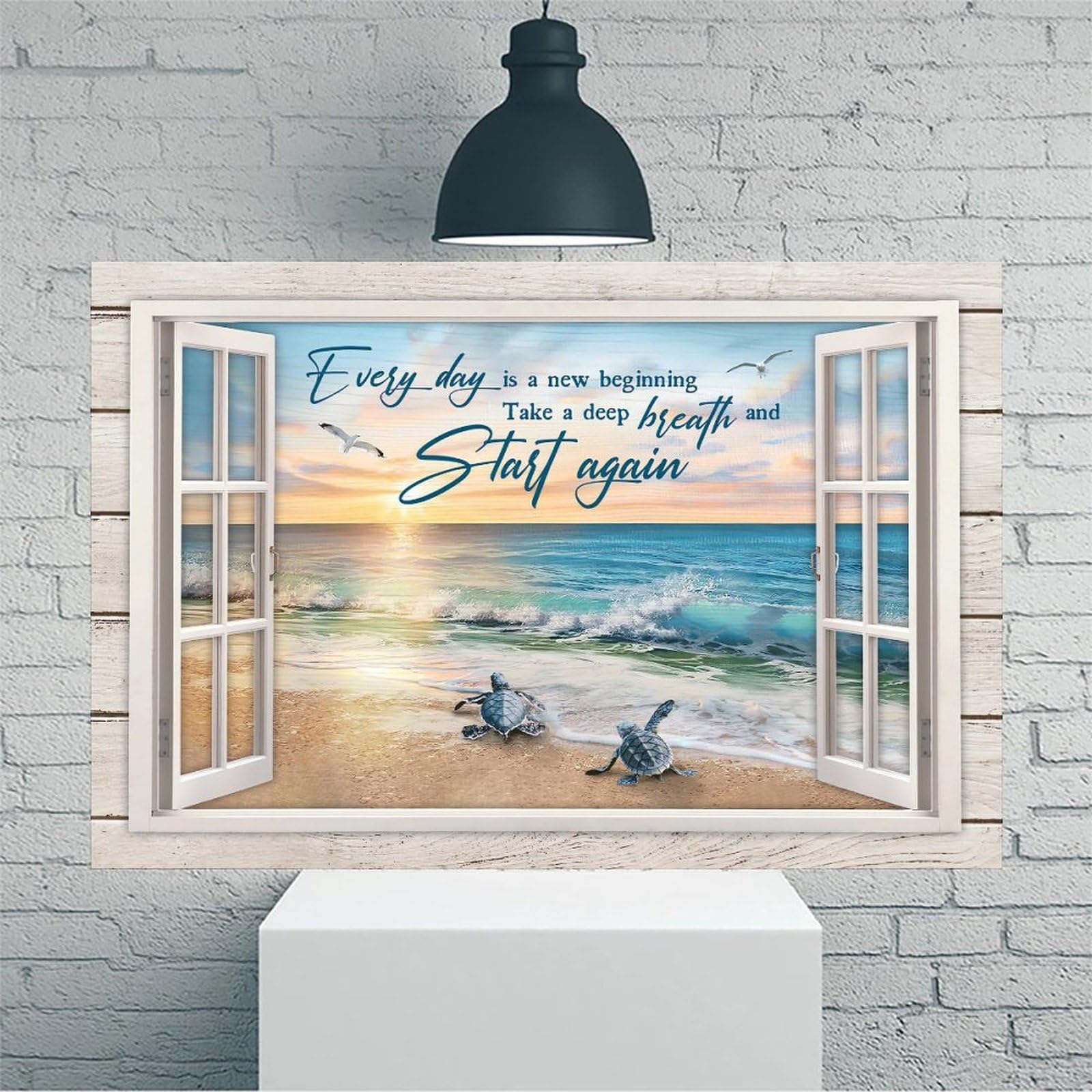 Everyday Is A New Beginning Quotes With Ocean Sunset Turtle Scene Vintage Rustic
