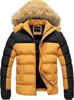 Pursky Men's Puffer Jacket Waterproof Winter Bubble Coats Ski Parka Fur Hooded