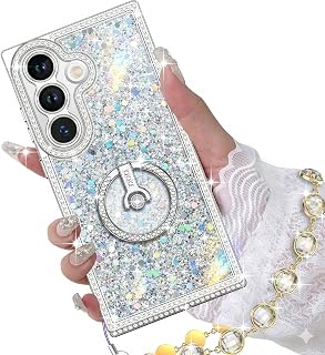 Miss Arts for Samsung Galaxy S26 Plus Case with Ring Stand, Glitter Sparkle Phone Case for Women Girls, Rhinestone Luxury Protective Cover for S26 Plus, Silver