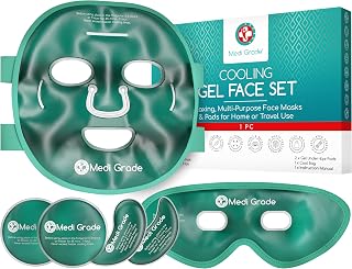 Medi Grade Cooling Face Mask and Eye Mask Set, ChillGel Gel Ice Pack, Green