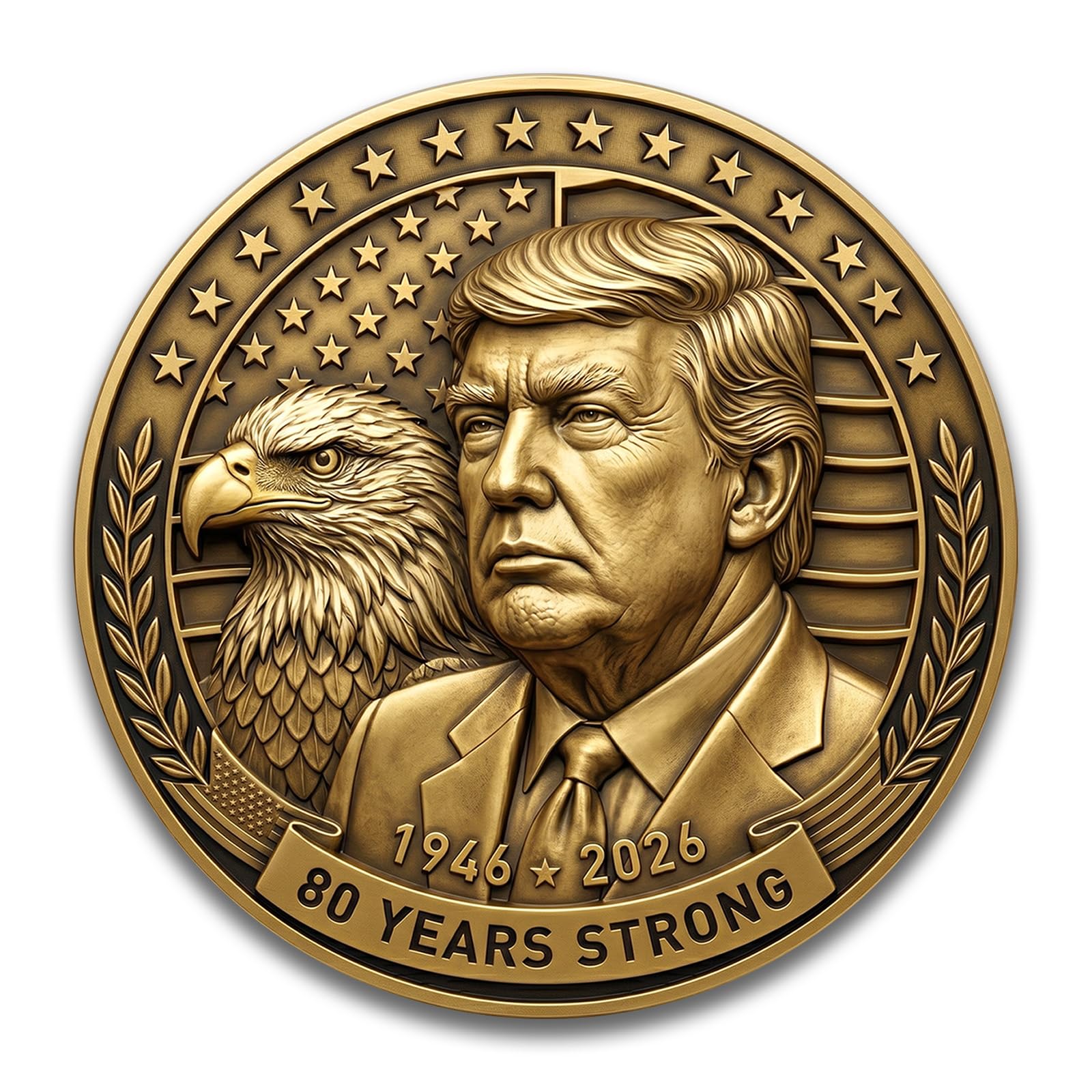 American Leadership Challenge Coin, Patriotic Eagle Keepsake, Acrylic Case | Zin
