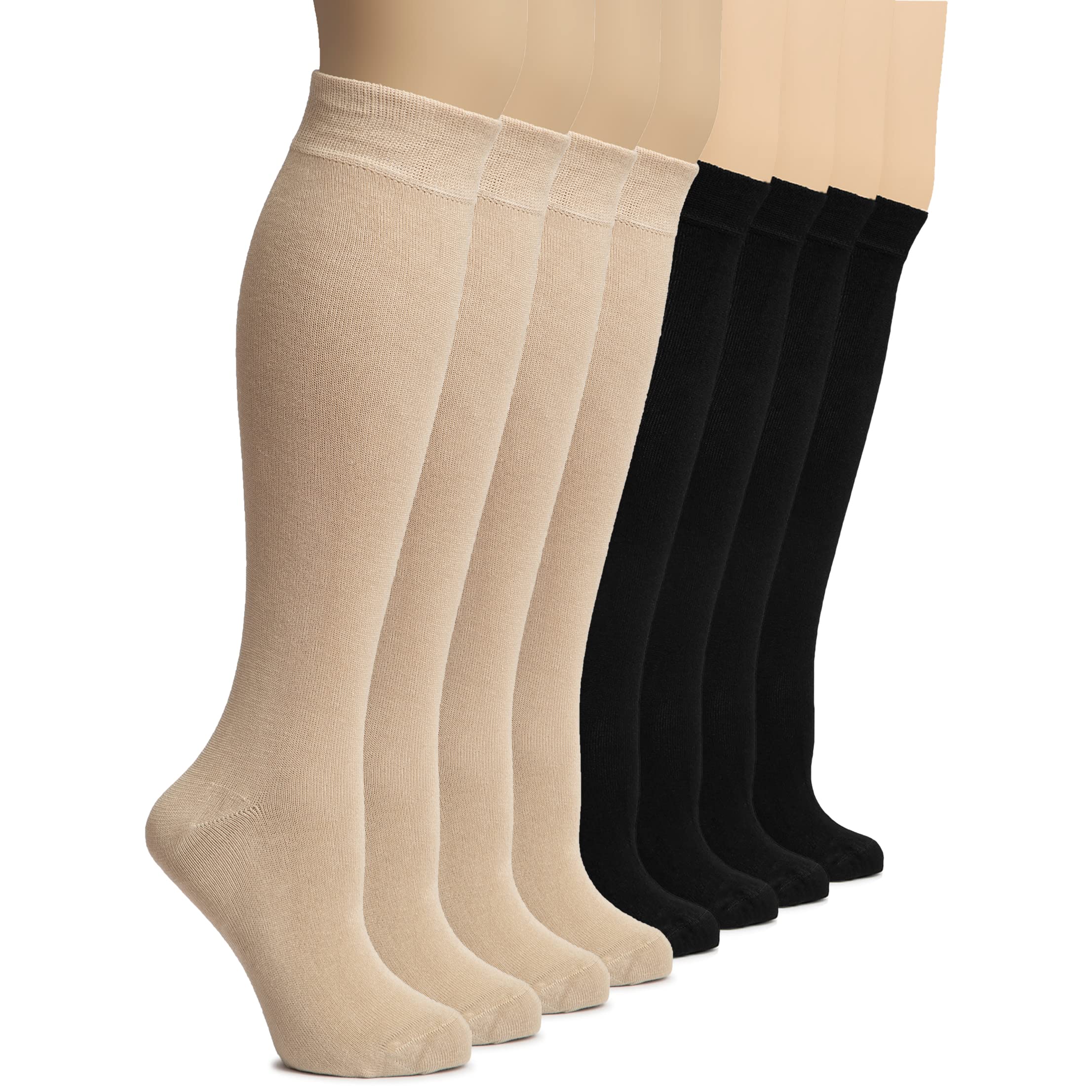 Hugh Ugoli Women's Bamboo Knee High Socks, 4-8 Pairs Soft Long Dress Socks