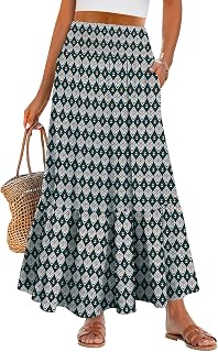 ANRABESS Maxi Skirts for Women 2026 Summer Boho Long Flowy Floral Elastic High Waist Skirt Casual Travel Skirt with Pockets