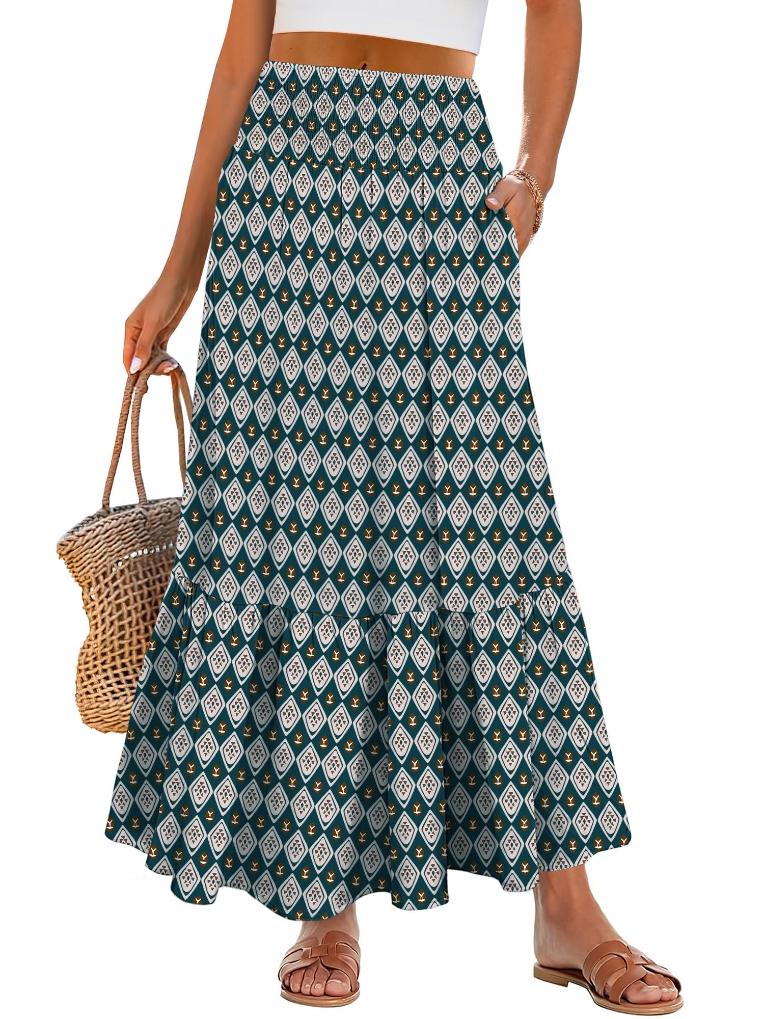ANRABESS Maxi Skirts for Women 2026 Summer Boho Long Flowy Floral Elastic High W
