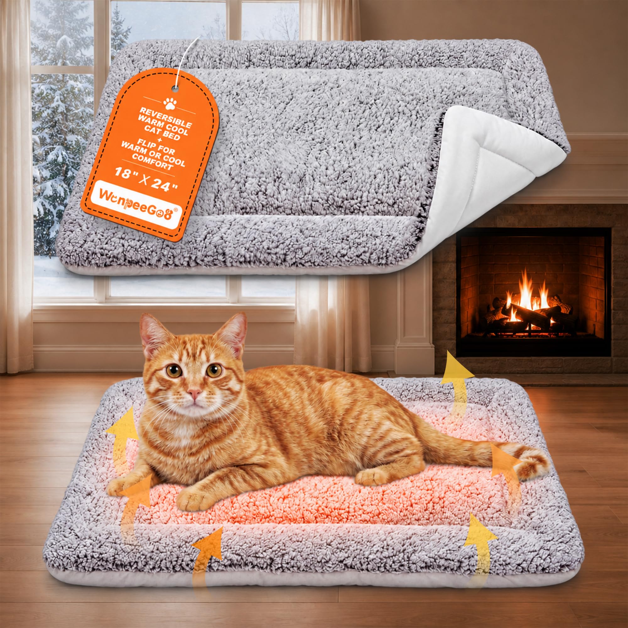 Self Warming Cat Bed, Reversible Self Heating Cat Pad, Gray, 18 x 24 Inches | Pl