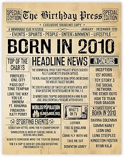 Stuff4 16th Birthday Poster Unframed, Born In 2010 Vintage Newspaper | Happy 16th Birthday Gifts for Girls and Boys Retro Back In 2010, 8x10 Inch Decor Decoration Bday Party