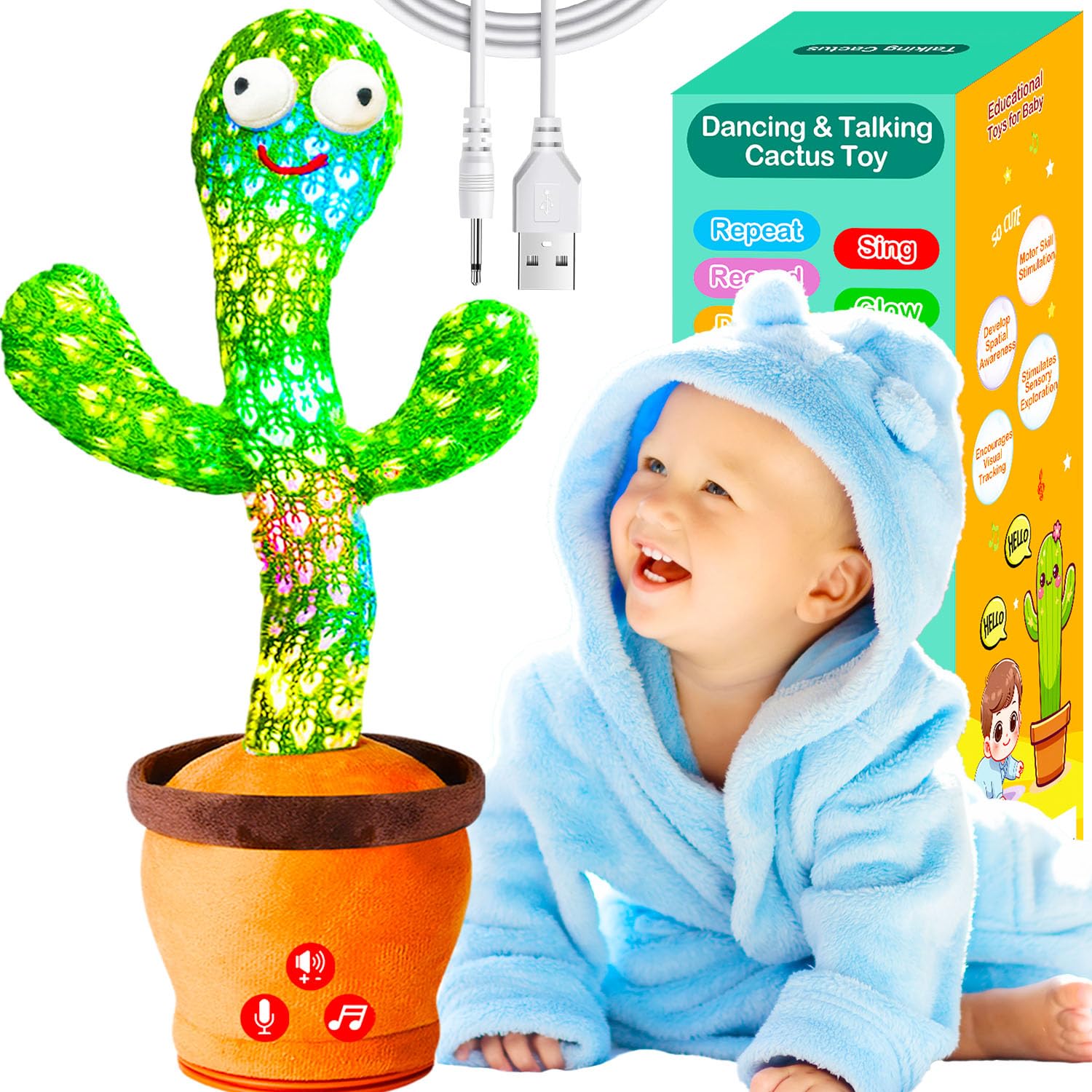 Rechargeable Dancing Talking Cactus Toy, Volume Adjustable Baby Toys | Mimicking