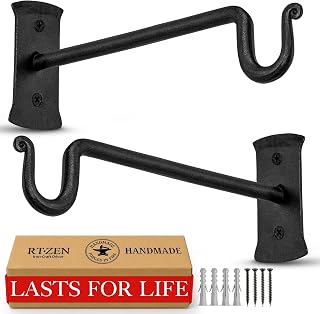 RTZEN Plant Hanger Shepards Hook - Hand Forged Heavy Duty Wrought Iron Wall Decor - Indoor or Outdoor Shepherds Hook Hanging Bracket for Bird Feeders Lanterns Baskets and Wind Chimes - 2 Pack