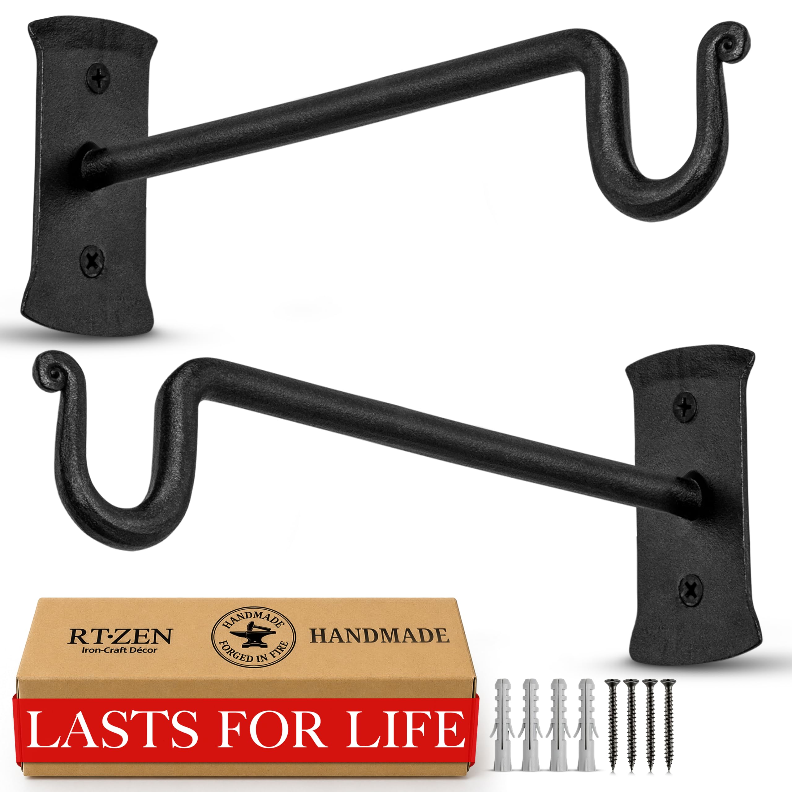RTZEN Plant Hanger Shepards Hook - Hand Forged Heavy Duty Wrought Iron Wall Deco