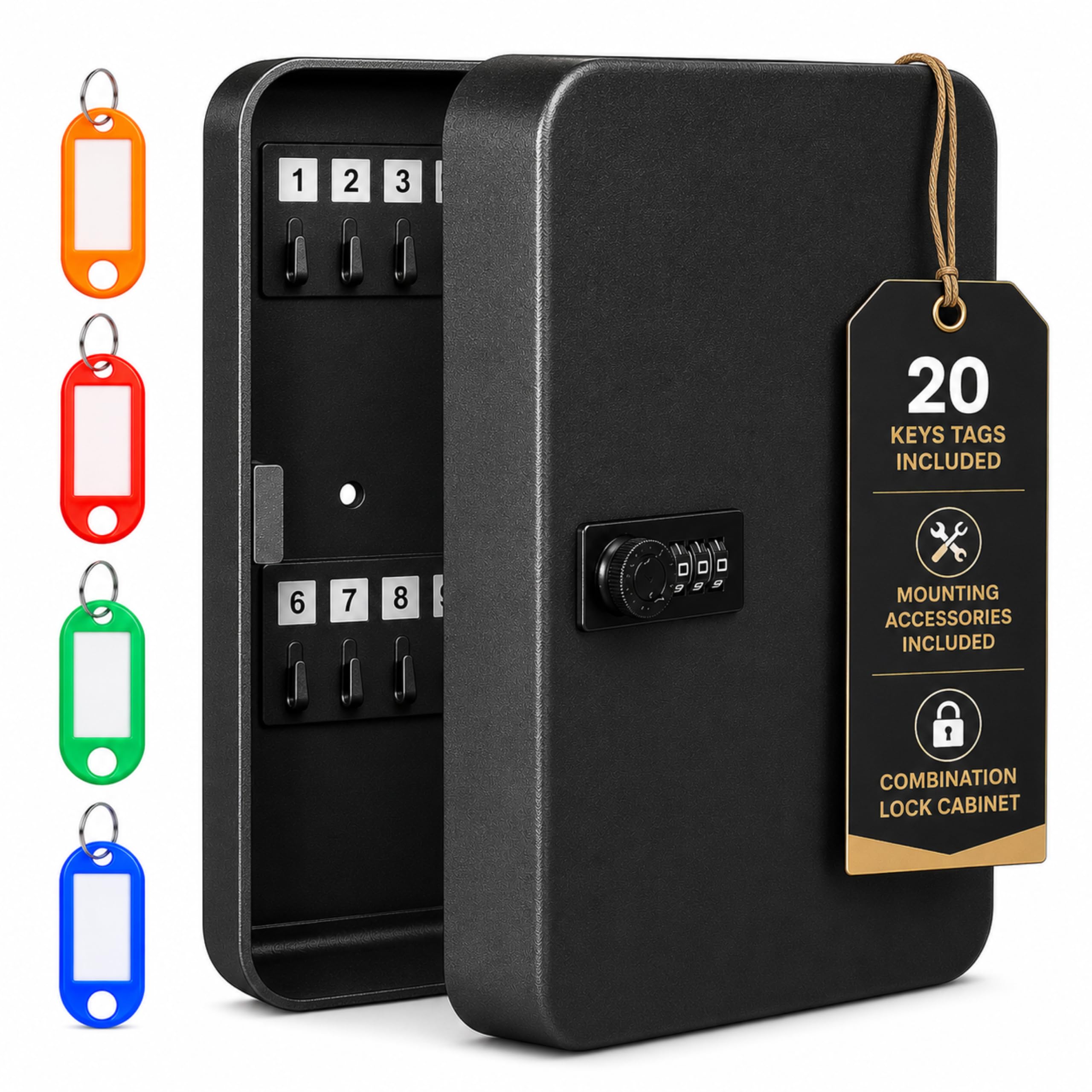 LDS® 20-Key Cabinet Combination Lock with Key Tags – Key Box - 16x20x7.5 cm | Ke