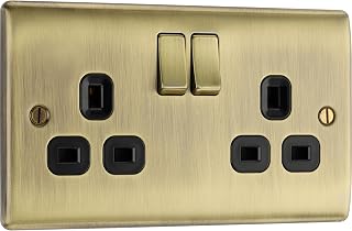 BG Electrical Double Switched Power Plug Wall Socket, Nexus Metal, Antique Brass, 13A, NAB22B