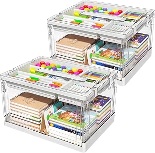 GeeBom 24QT 2Packs Clear Craft Organizers and Storage with Trays | Art Supply Organizer and Storage, Craft Storage Box with Lid for Beads, Markers, Coloring Books, Sewing, Playdoh and Tools