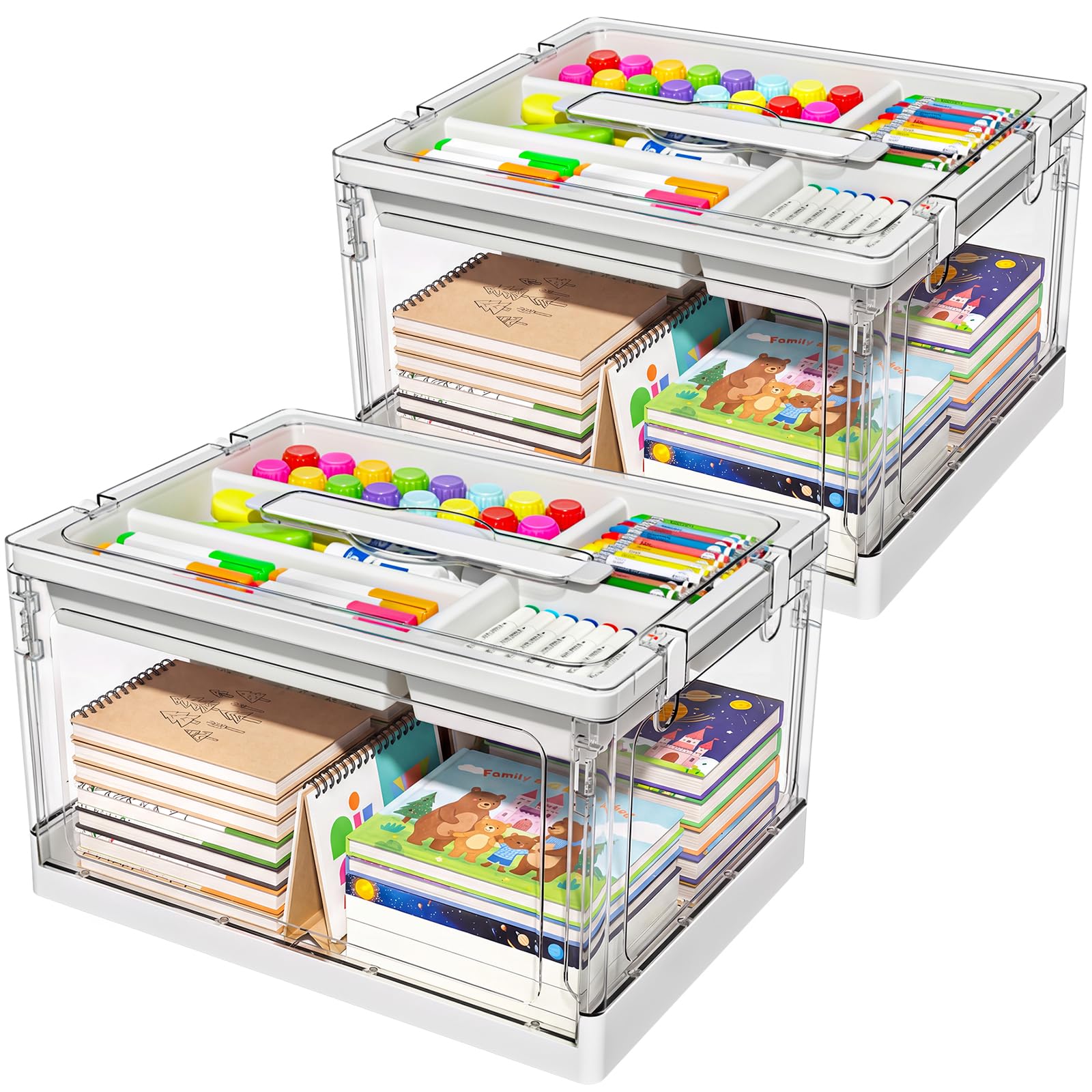 GeeBom 24QT 2Packs Clear Craft Organizers and Storage with Trays | Art Supply Or